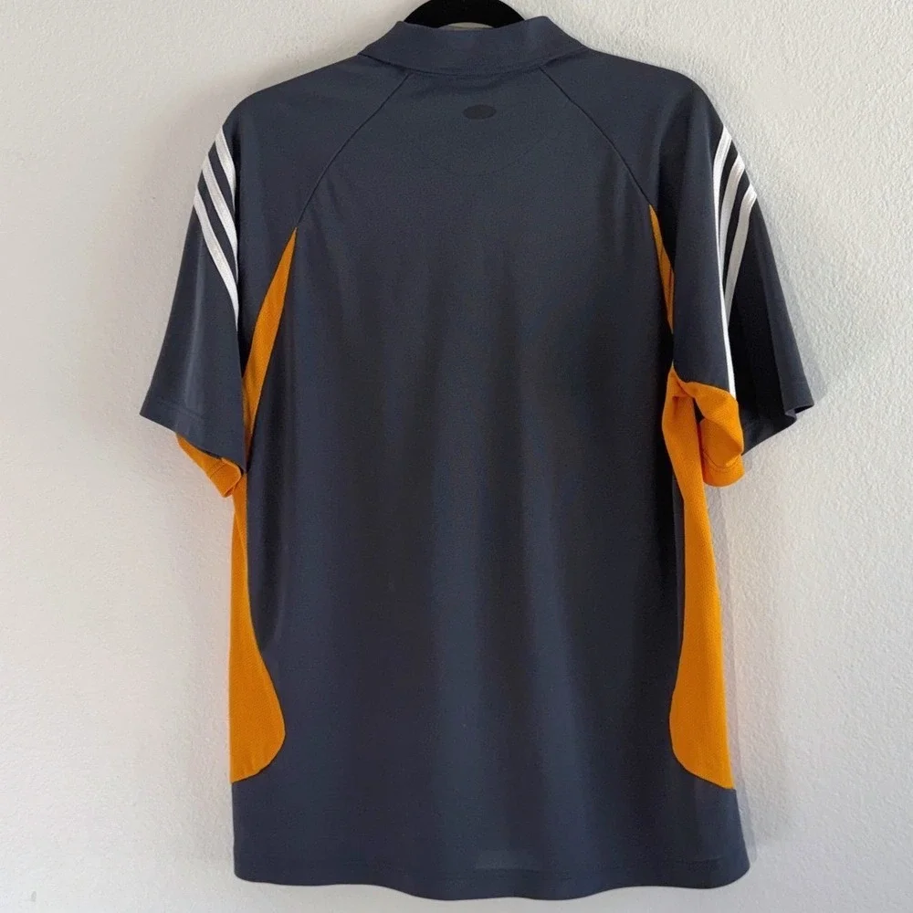 Vintage Adidas Mens 2XL Gray Orange 3-Stripe Polo Shirt Athletic Golf Tennis